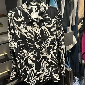 H&M black and white floral long sleeve blouse M NWT